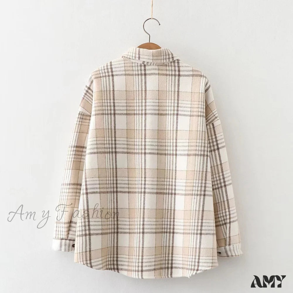 Amy Fashion - Thick Velvet Plaid Shirts Jacket