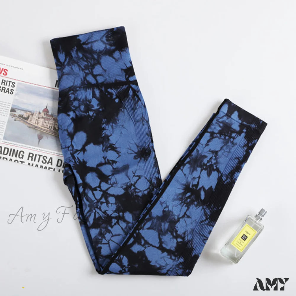 Amy Fashion - Tie Dye Sport Leggings Deep Blue / S