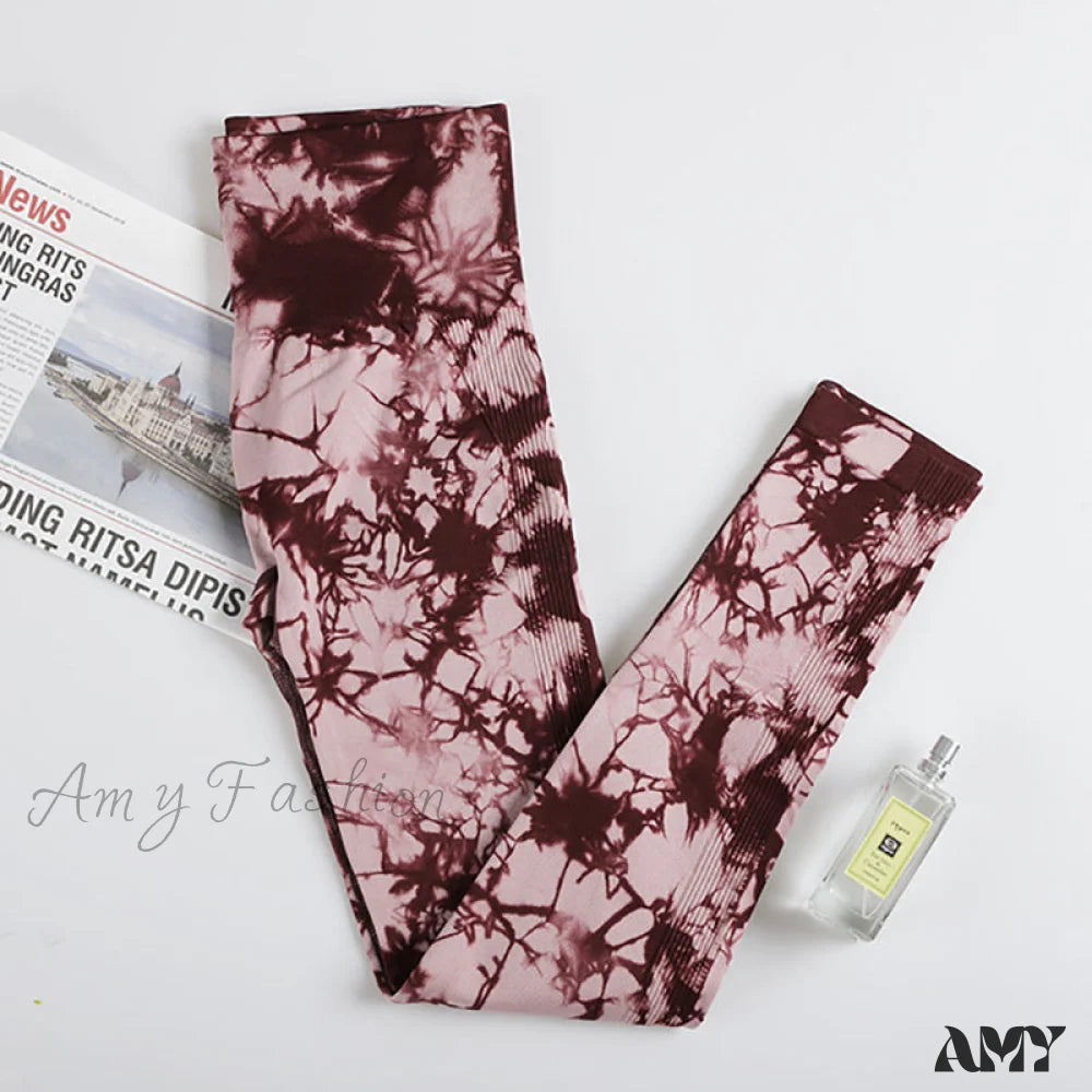 Amy Fashion - Tie Dye Sport Leggings Wine / S