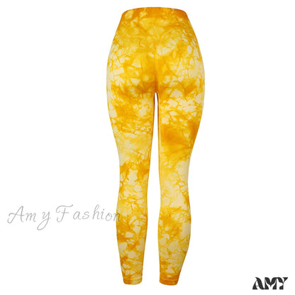 Amy Fashion - Tie Dye Sport Leggings Yellow / S