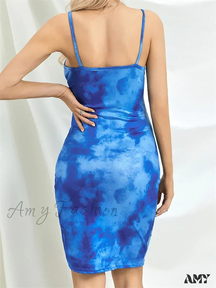 Amy Fashion - Tie Dyeing Print Summer Party Clubwear Mini Dress