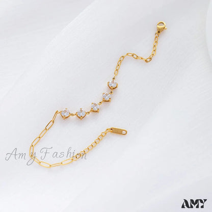 Amy Fashion - Titanium Steel White Zircon Paperclip Chain Bracelet