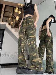 Amy Fashion - Trendy Hip-Hop Vintage Versatile Work Clothes Loose Splashed Ink Camouflage Wide Leg