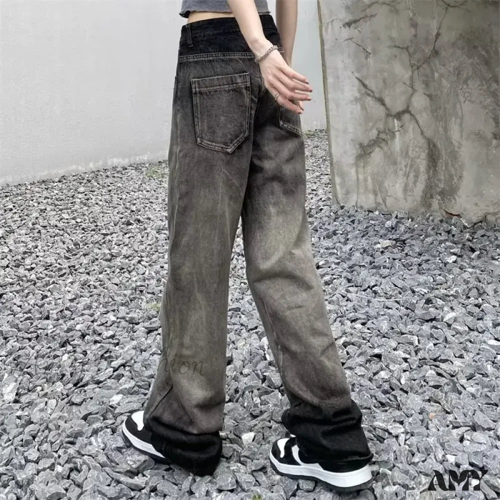 Amy Fashion - Trendy Hong Kong Style Autumn Casual Straight Leg Brand Natural Waist Jean