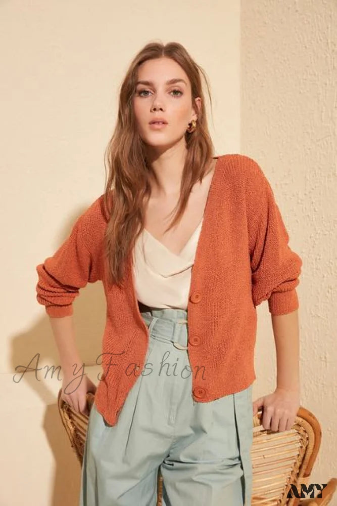 Amy Fashion - Trendyol Button Detail Cardigan Cinnamon / L