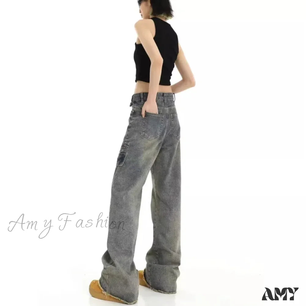 Amy Fashion - Unique Design Straight Pocket Floor Long Retro High Waisted Workwear Summer Women’s