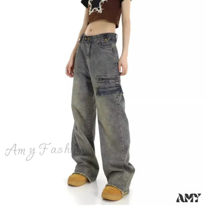 Amy Fashion - Unique Design Straight Pocket Floor Long Retro High Waisted Workwear Summer Women’s