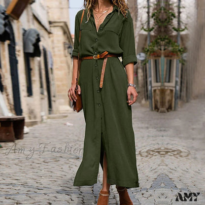 Amy Fashion - V Neck Boho Party Lacing Up Solid Long Maxi Dress