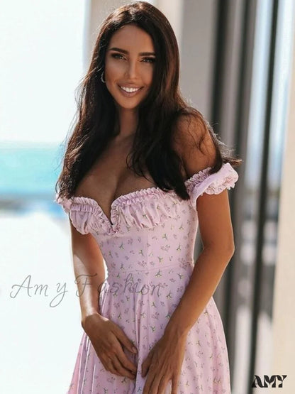 Amy Fashion - V Neck Floral Printed Clubwear Party Sexy Dresses