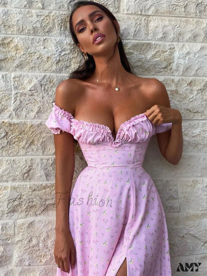 Amy Fashion - V Neck Floral Printed Clubwear Party Sexy Dresses