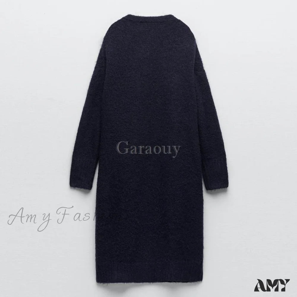 Amy Fashion - V Neck Knit Long Cardigan Coat Female Soft Sweaters