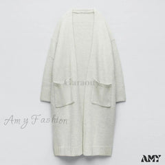 Amy Fashion - V Neck Knit Long Cardigan Coat Female Soft Sweaters