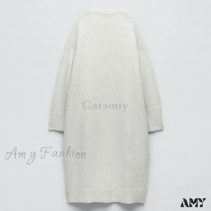 Amy Fashion - V Neck Knit Long Cardigan Coat Female Soft Sweaters