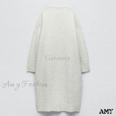 Amy Fashion - V Neck Knit Long Cardigan Coat Female Soft Sweaters