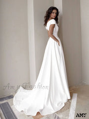 Amy Fashion - V-Neck Short Sleeve Mopping Evening Wedding Dress
