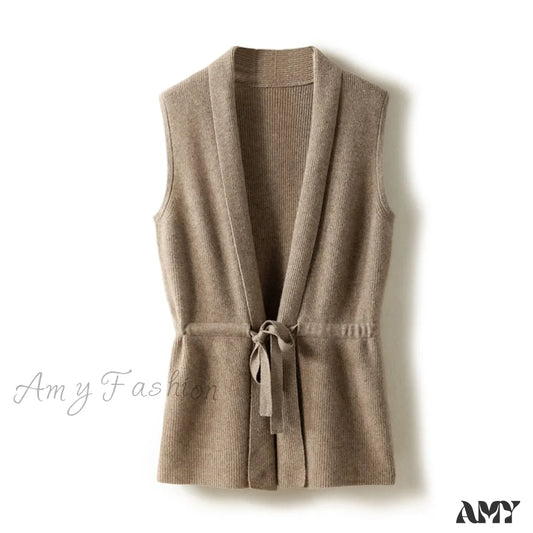 Amy Fashion - V-Neck Tie Vest Women’s Short Knit Cardigan