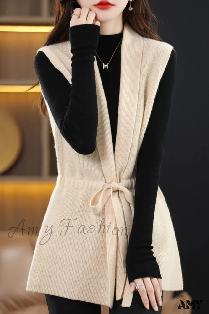 Amy Fashion - V-Neck Tie Vest Women’s Short Knit Cardigan