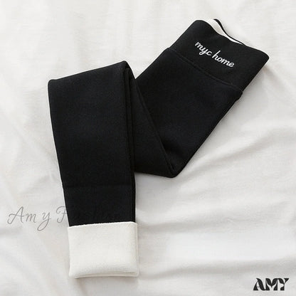 Amy Fashion - Velvet Thick High Waist Thermal Warm Leggings Black 300G / L 40-62Kg