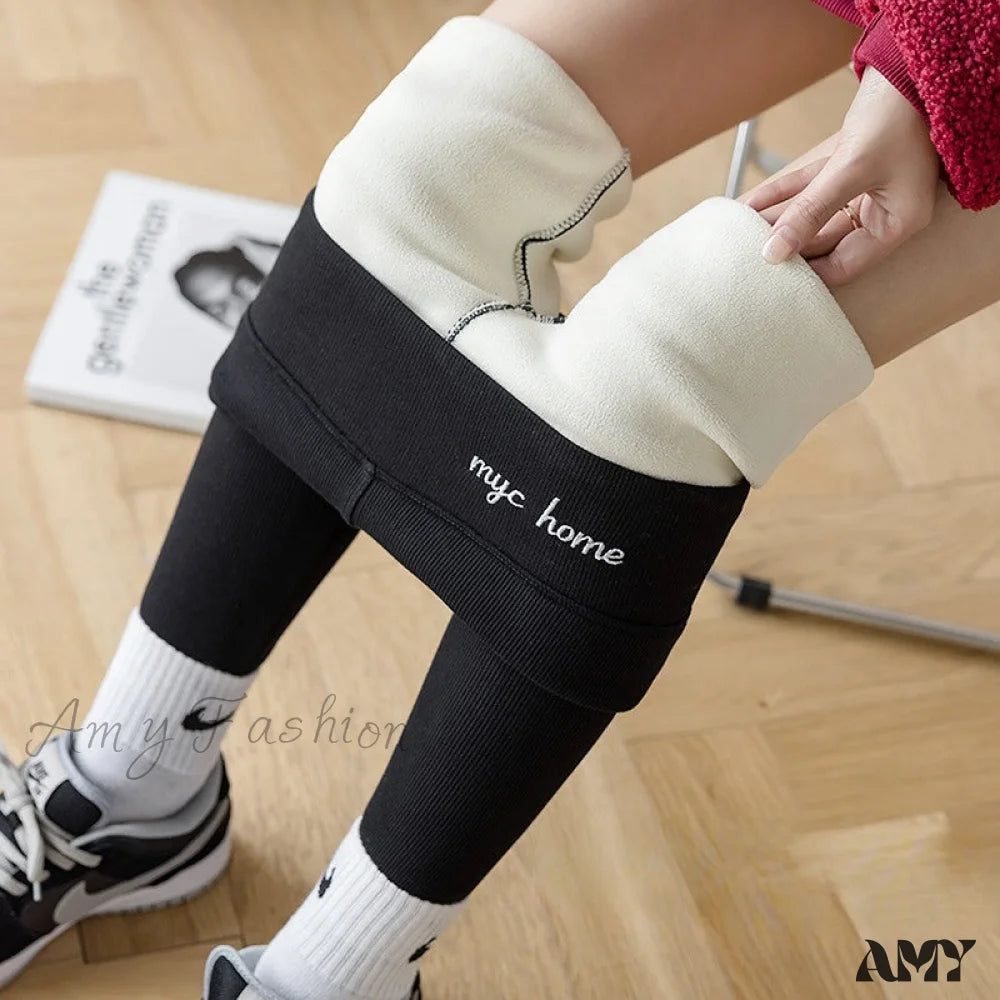 Amy Fashion - Velvet Thick High Waist Thermal Warm Leggings Black 450G / L 40-62Kg