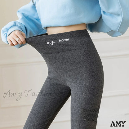 Amy Fashion - Velvet Thick High Waist Thermal Warm Leggings Dark Grey 350G Wool / L 40-62Kg