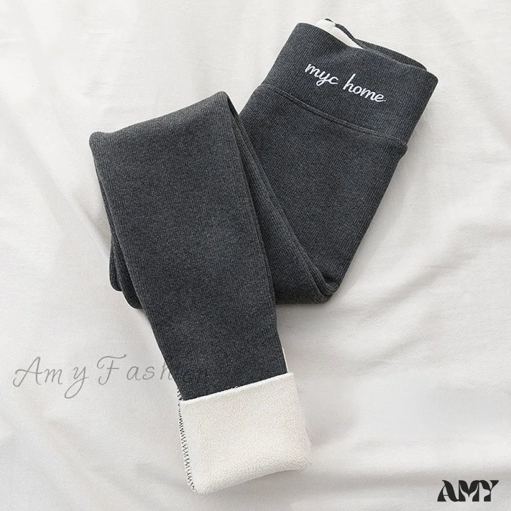 Amy Fashion - Velvet Thick High Waist Thermal Warm Leggings Darkgrey 300G / L 40-62Kg