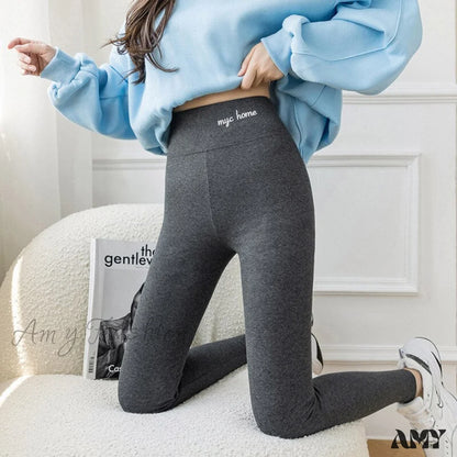 Amy Fashion - Velvet Thick High Waist Thermal Warm Leggings Darkgrey Thin Style / L 40-62Kg