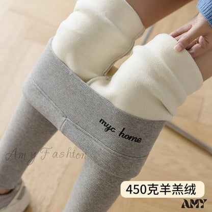 Amy Fashion - Velvet Thick High Waist Thermal Warm Leggings Light Grey 450G / L 40-62Kg