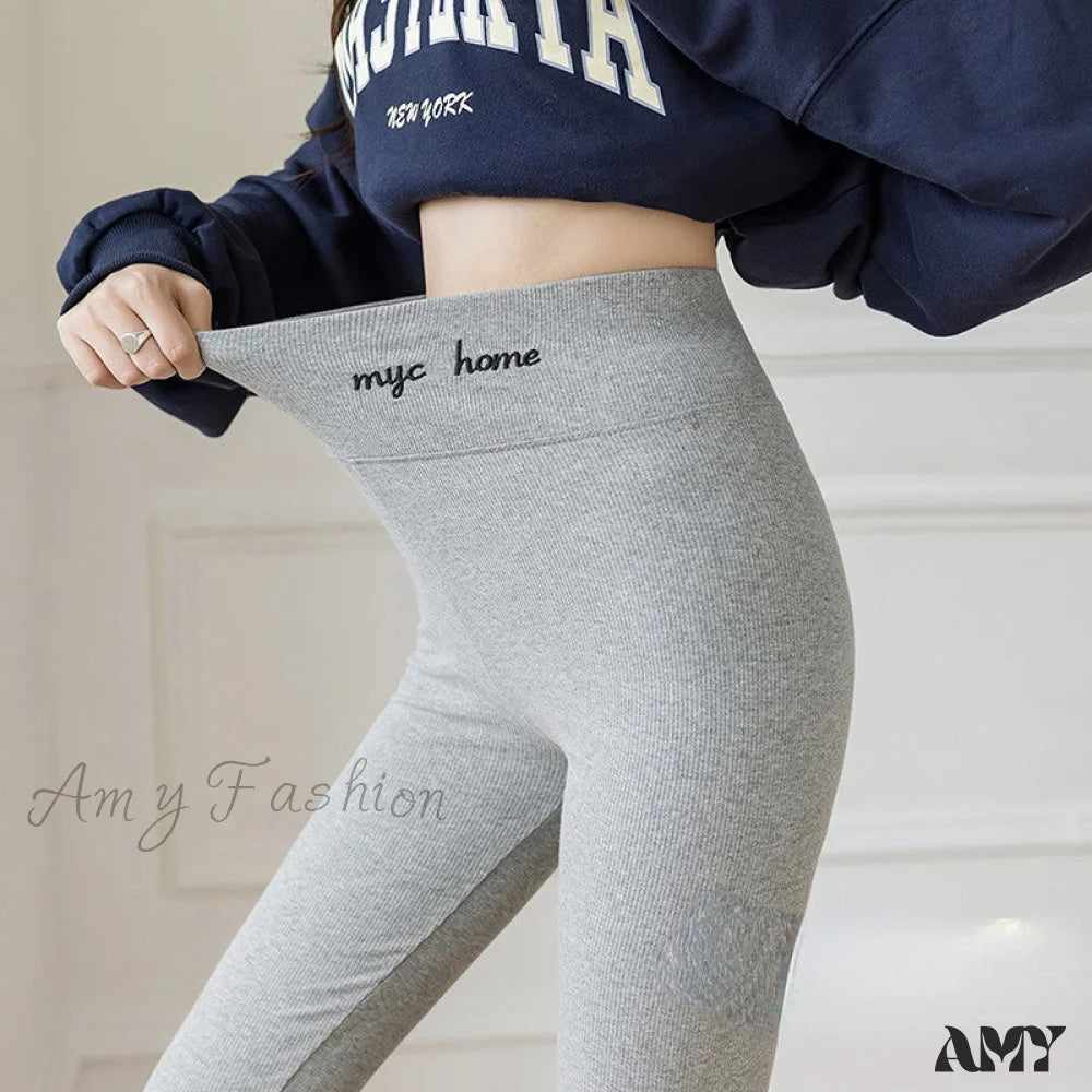 Amy Fashion - Velvet Thick High Waist Thermal Warm Leggings Light Grey350G Wool / L 40-62Kg