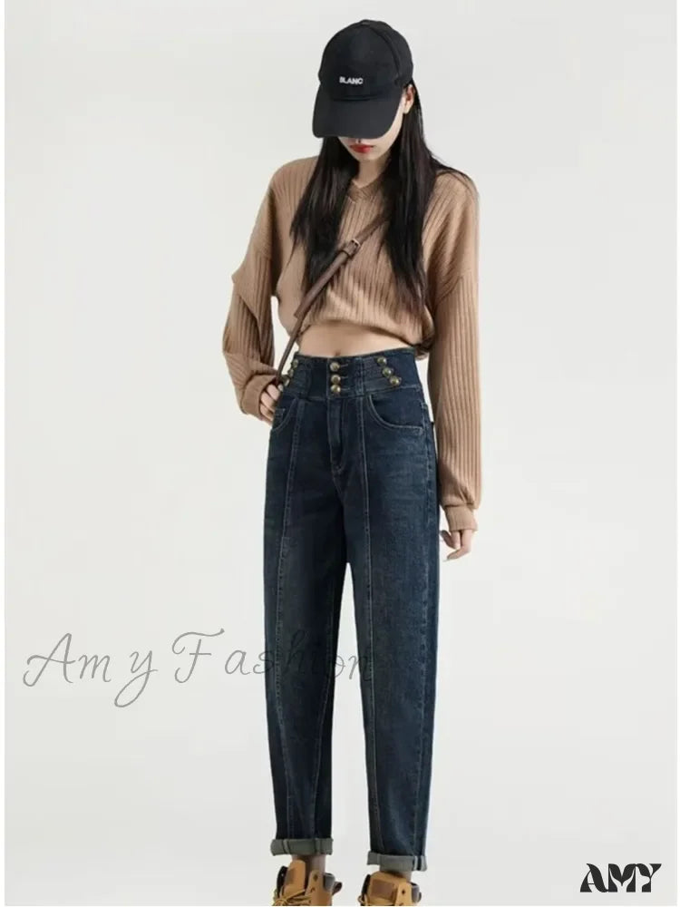 Amy Fashion - Versatile Light Color Thickened New Long Straight Art Natural Waist Jean