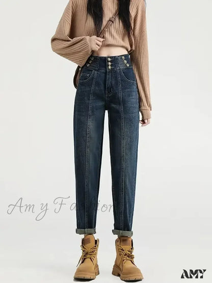 Amy Fashion - Versatile Light Color Thickened New Long Straight Art Natural Waist Jean