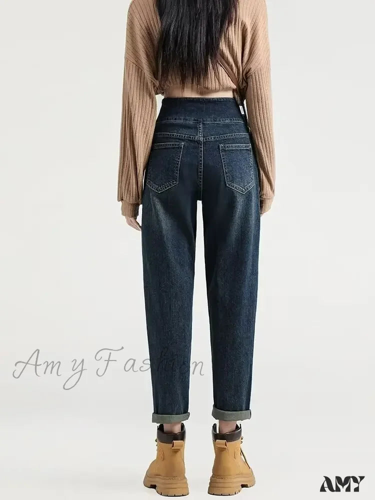 Amy Fashion - Versatile Light Color Thickened New Long Straight Art Natural Waist Jean