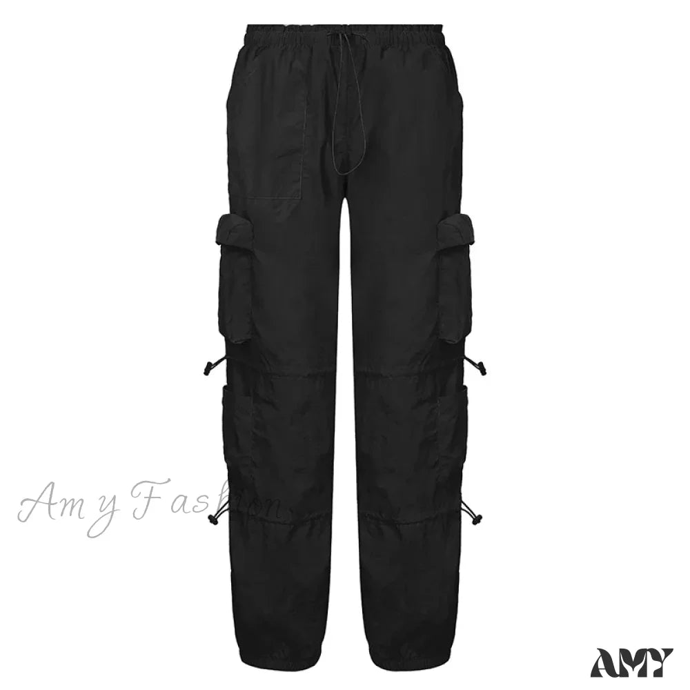 Amy Fashion - Vintage Cargo Baggy Streetwear Pockets Wide Leg Low Waist Casual Loose Y2K Denim Jean