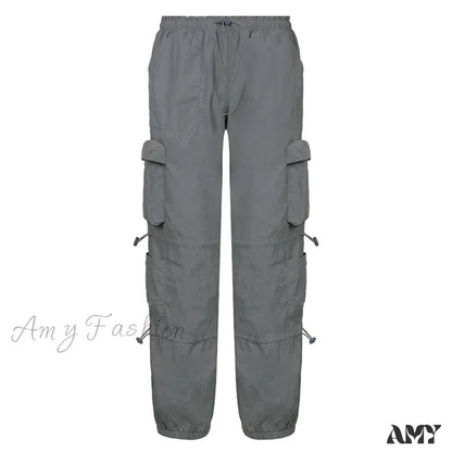 Amy Fashion - Vintage Cargo Baggy Streetwear Pockets Wide Leg Low Waist Casual Loose Y2K Denim Jean