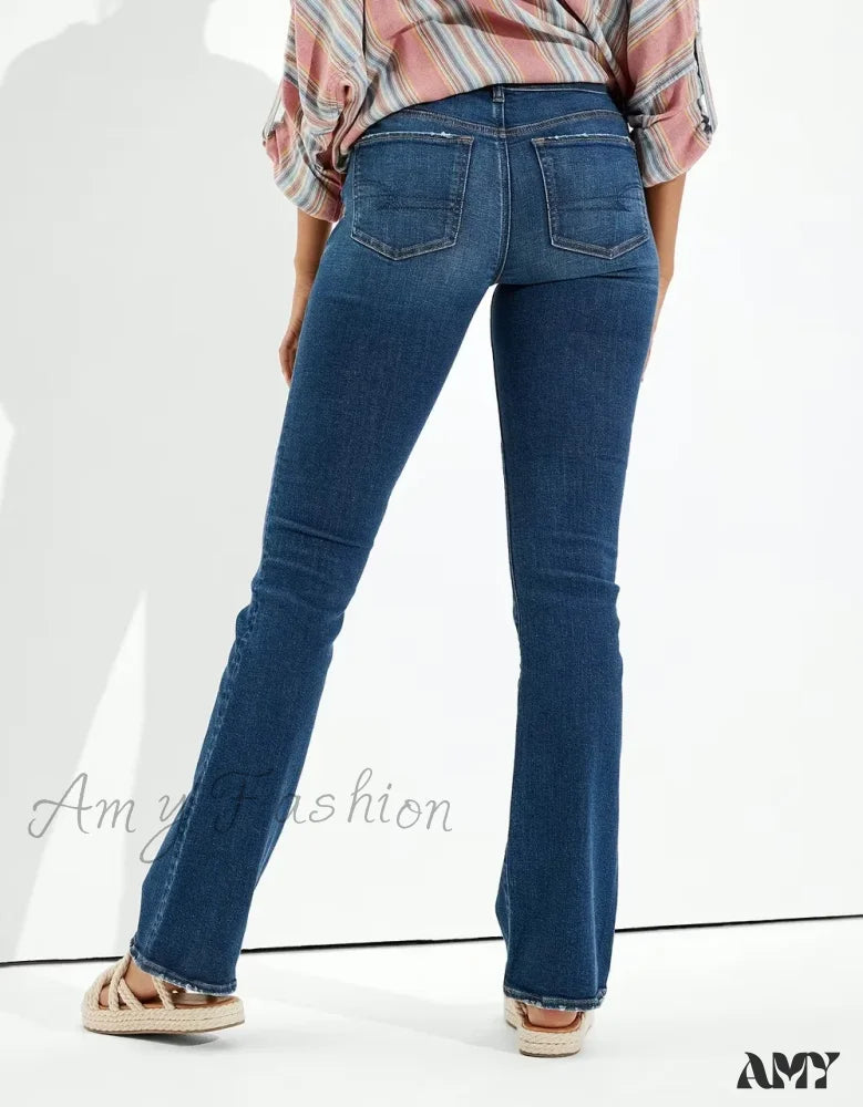 Amy Fashion - Vintage Flare Wide Leg High Waist Stretch Pocket Denim Jean