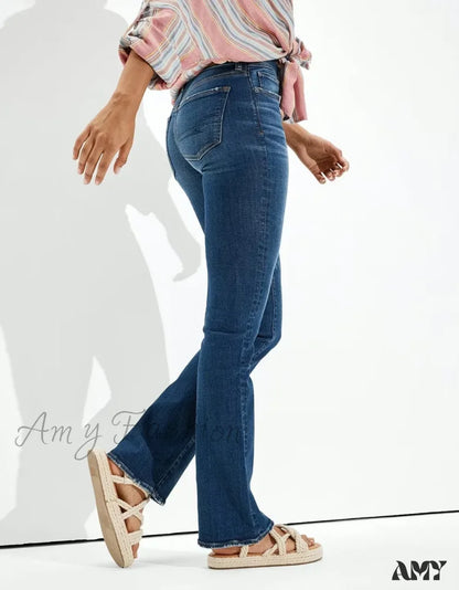 Amy Fashion - Vintage Flare Wide Leg High Waist Stretch Pocket Denim Jean