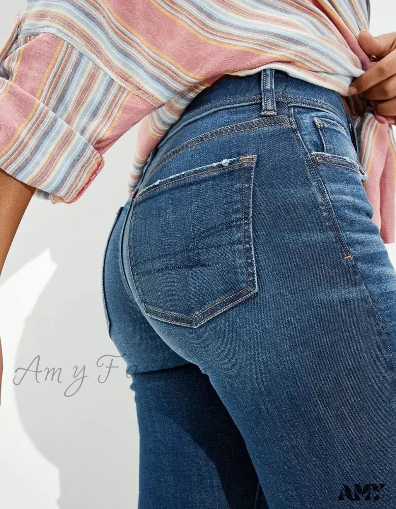 Amy Fashion - Vintage Flare Wide Leg High Waist Stretch Pocket Denim Jean