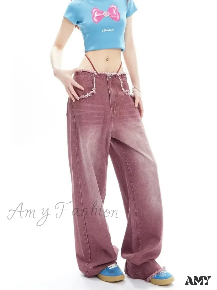 Amy Fashion - Vintage Green Wide Leg High Street Waisted Drape Straight Women’s Jean