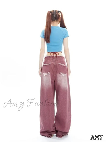 Amy Fashion - Vintage Green Wide Leg High Street Waisted Drape Straight Women’s Jean