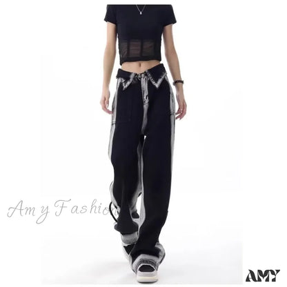 Amy Fashion - Vintage Harajuku Teenagers Y2K Aesthetic Clothing Autumn Baggy Jean Black / Xs