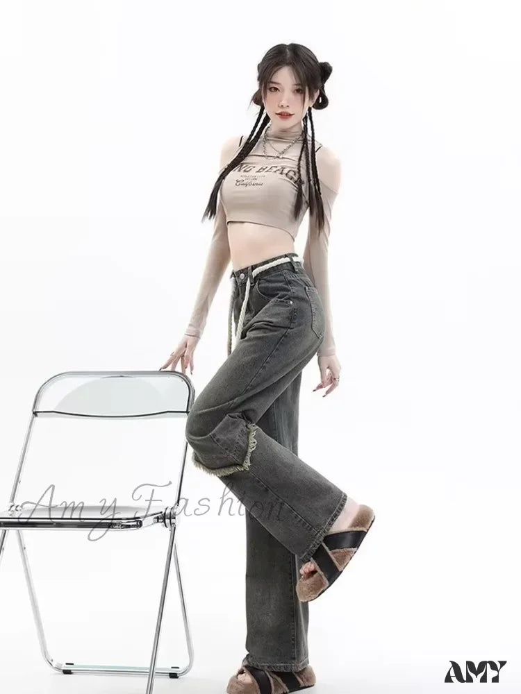 Amy Fashion - Vintage Harajuku Women Clothes For Teenagers Y2K Aesthetic Clothing Autumn Baggy Jean