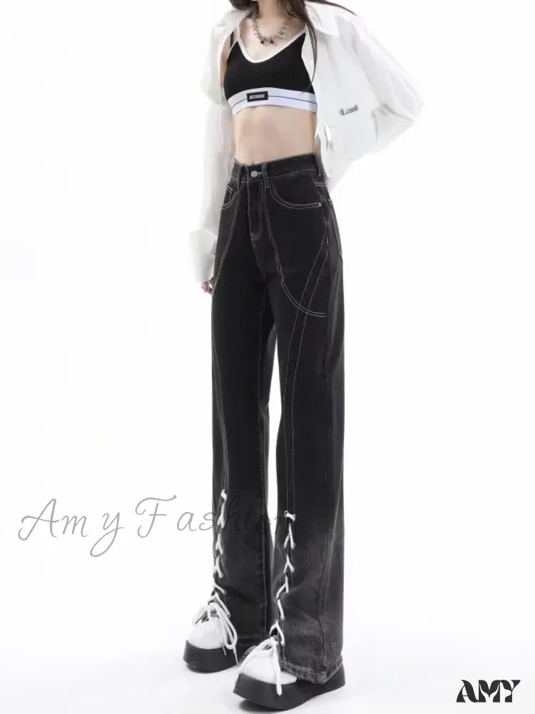 Amy Fashion - Vintage Harajuku Women Clothes For Teenagers Y2K Aesthetic Clothing Autumn Baggy Jean