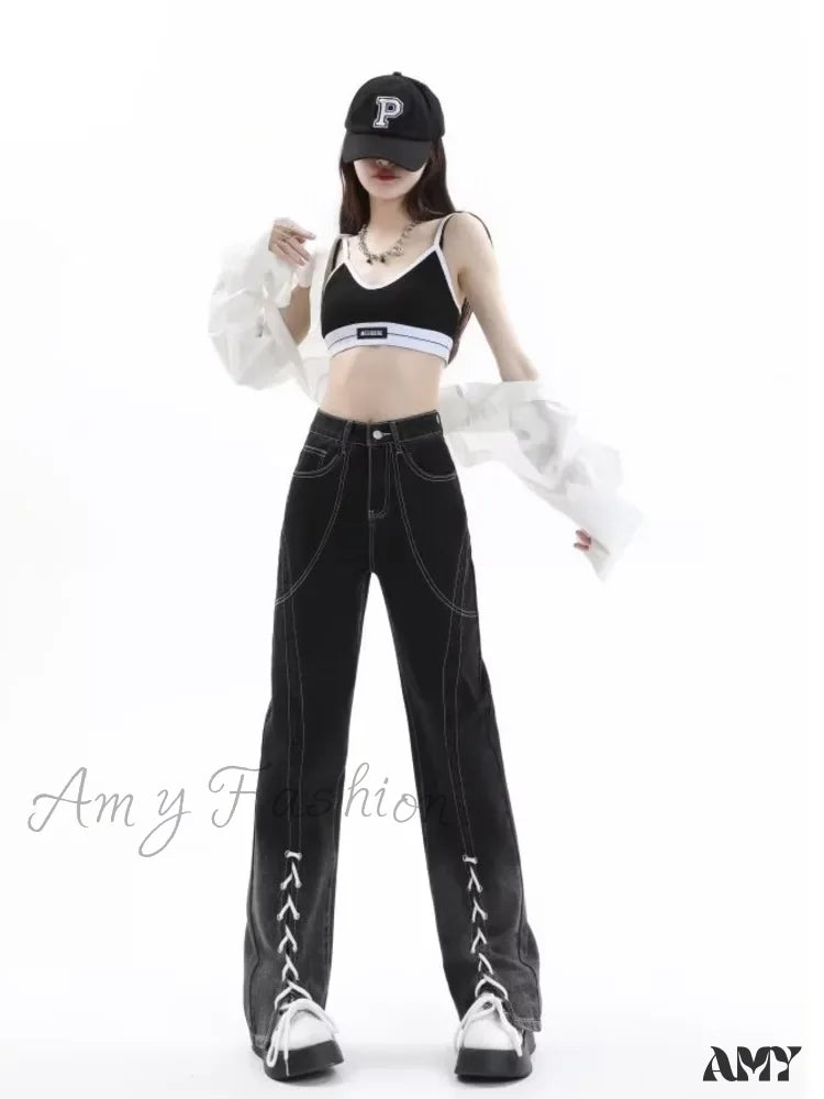 Amy Fashion - Vintage Harajuku Women Clothes For Teenagers Y2K Aesthetic Clothing Autumn Baggy Jean
