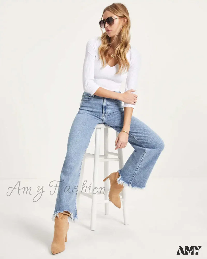 Amy Fashion - Vintage High Straight Korean Denim Jean