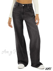Amy Fashion - Vintage High Waist Wide Leg Blue Baggy Streetwear Harajuku Straight Fashionable