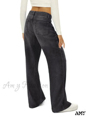 Amy Fashion - Vintage High Waist Wide Leg Blue Baggy Streetwear Harajuku Straight Fashionable