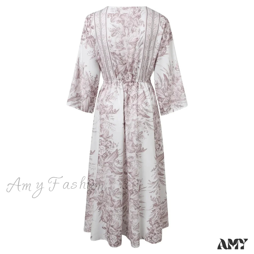 Amy Fashion - Vintage Lace-Up Kimono Cardigan Boho Dress