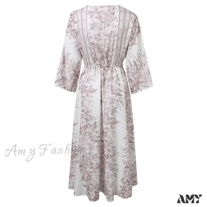 Amy Fashion - Vintage Lace-Up Kimono Cardigan Boho Dress