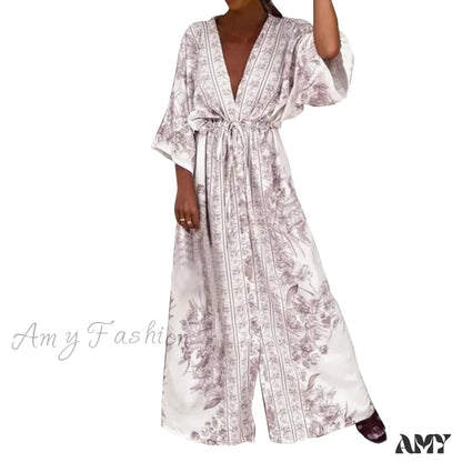 Amy Fashion - Vintage Lace-Up Kimono Cardigan Boho Dress