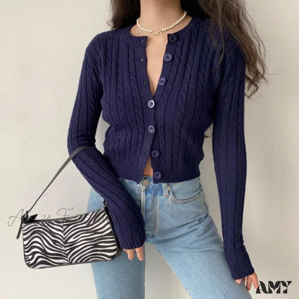 Amy Fashion - Vintage Long Sleeve Slim Knitted Cardigan