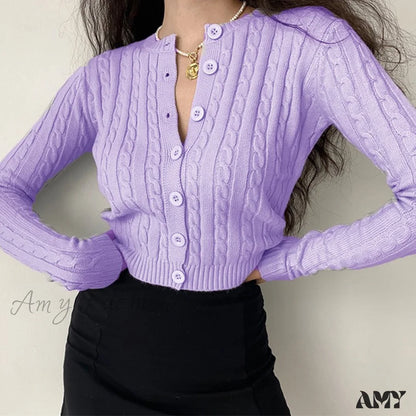 Amy Fashion - Vintage Long Sleeve Slim Knitted Cardigan